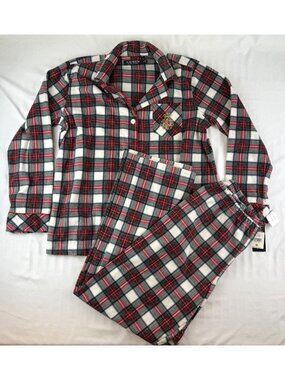 NWT Lauren Ralph Lauren Long Sleeve Notch Collar Long Pant Pajama Set Size Mediu
